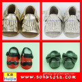 Taiwan Quality small MOQ sweet color bow and tassels sandals UK baby leather shoes for girls